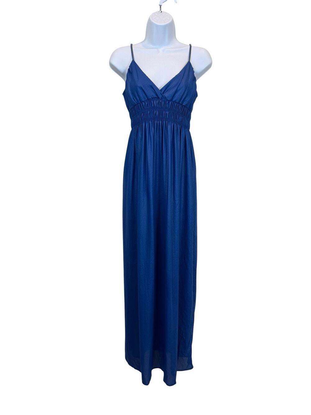 Solemio Dress Womens Medium Royal Blue Empire Waist Smocked Bodice Maxi Y2K